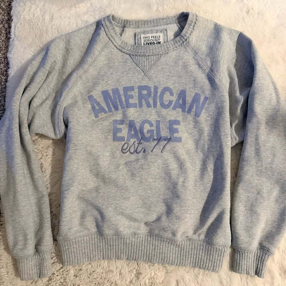 American Eagle Crewneck Sweatshirt Size XS Grey Graphic Lived-In